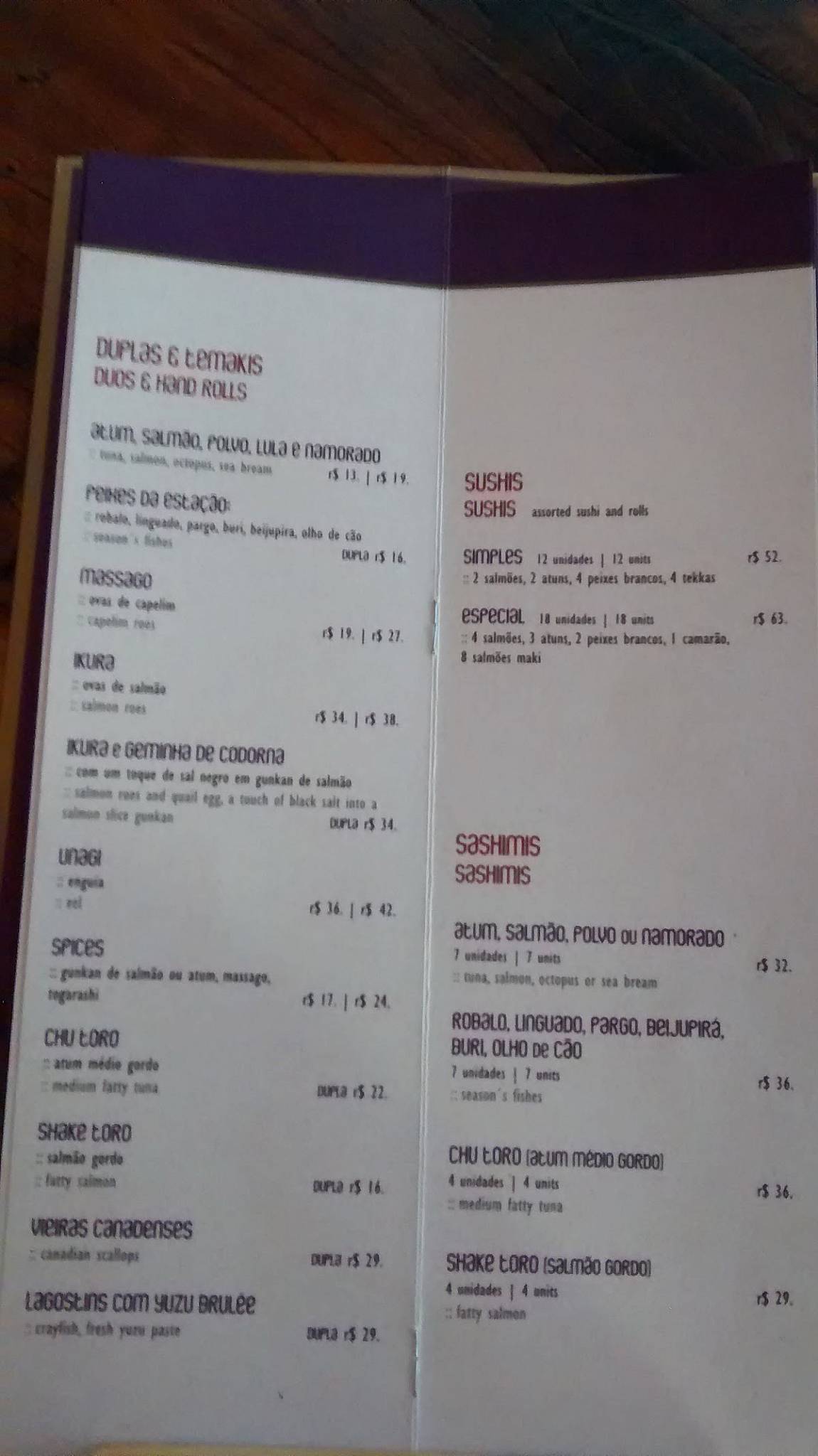 Minimok sushibar Leblon cardápio