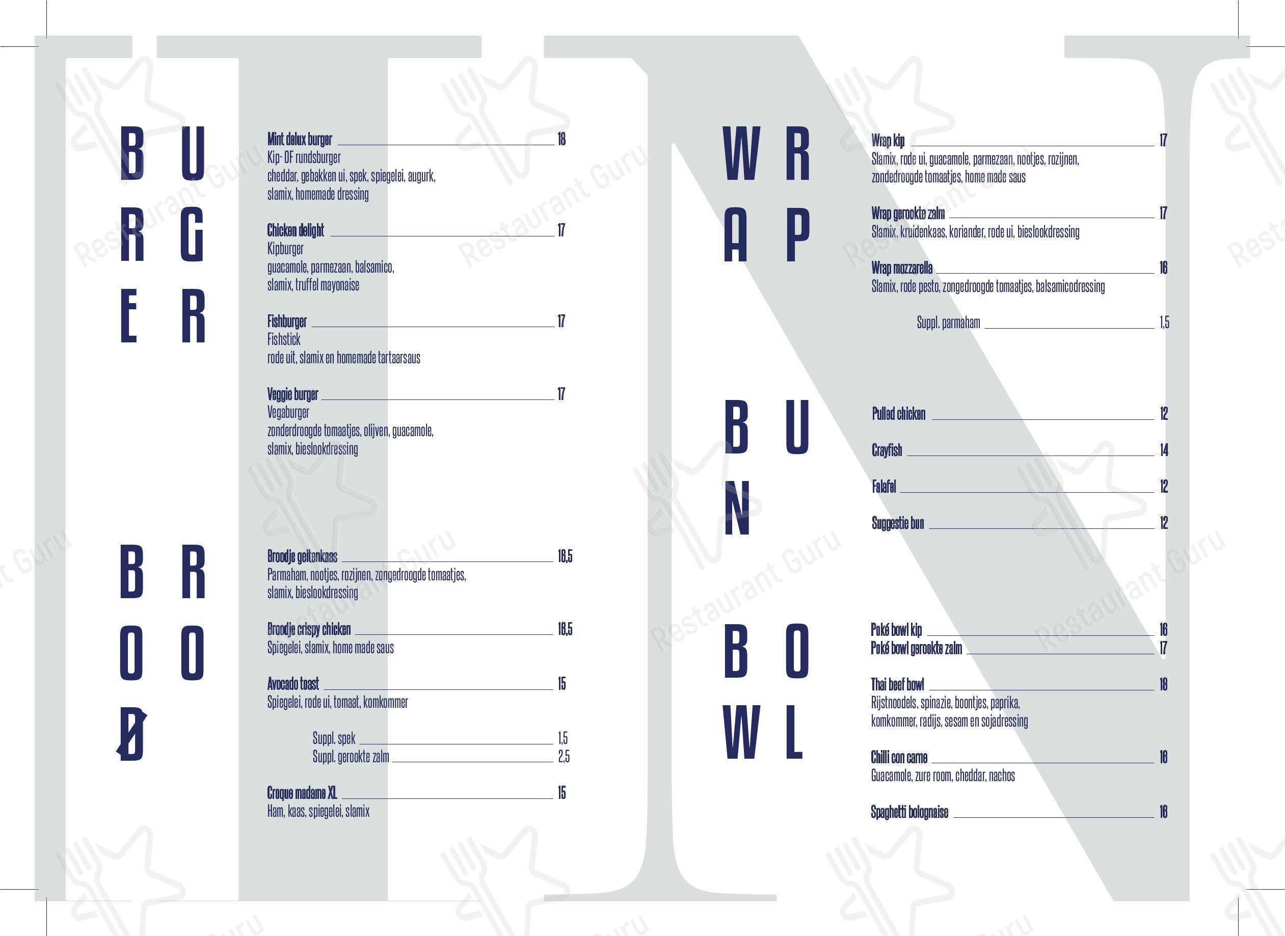 Menu pour Mint restaurant