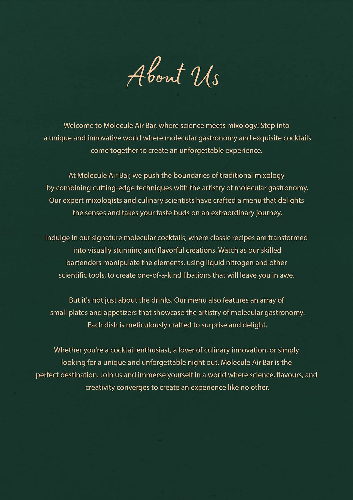Molecule Noida - Best Rooftop Restaurant in Noida menu