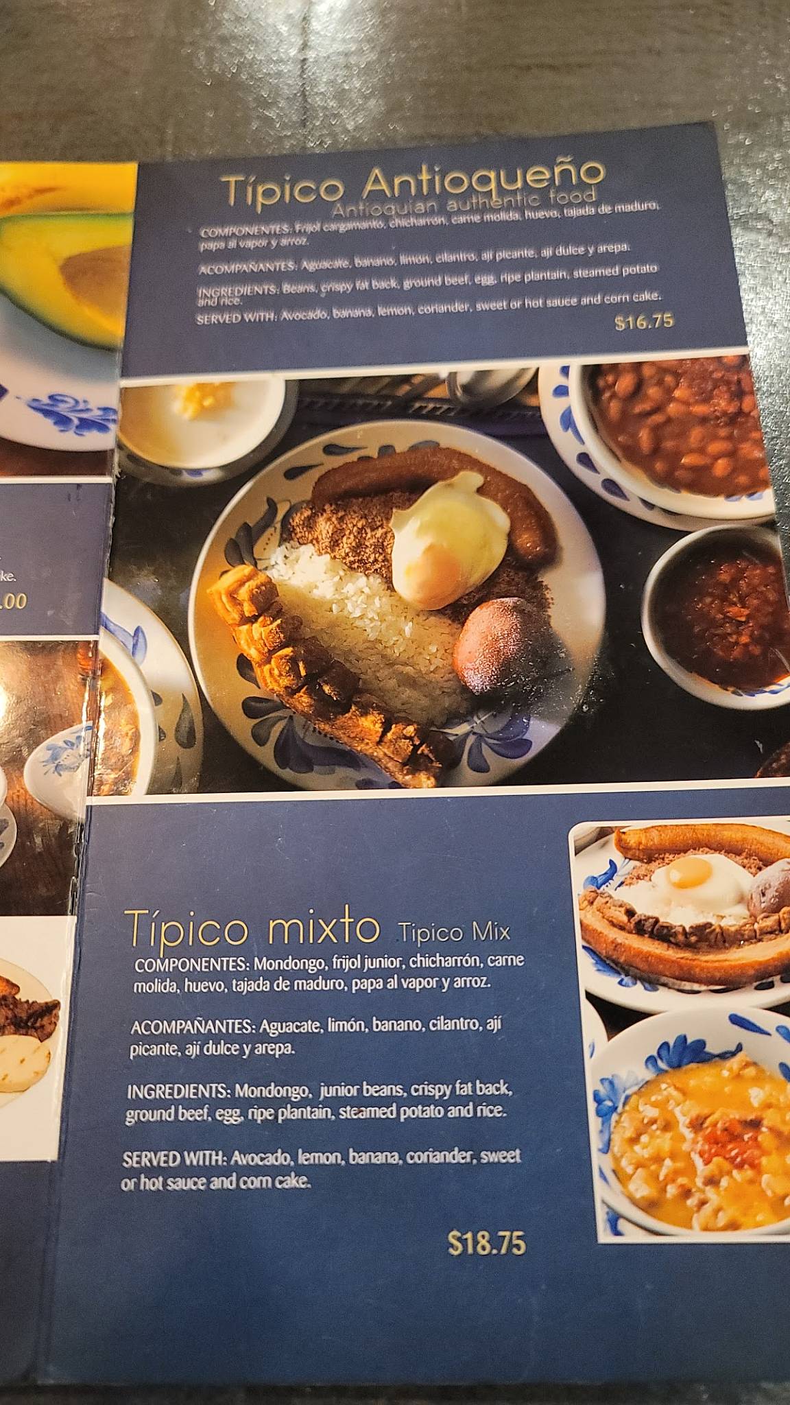Menu at Mondongo's Restaurante, Doral