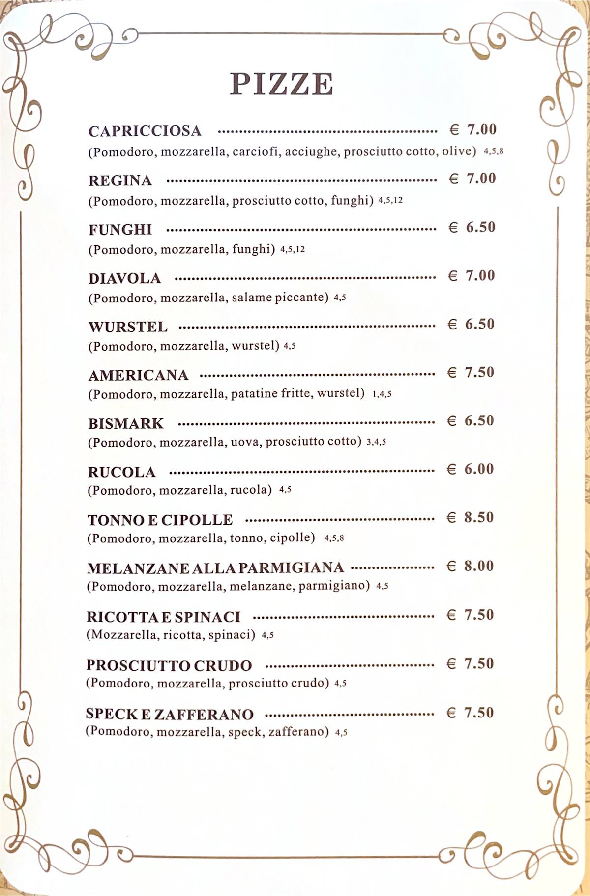 Menu di Mulin de Milan 