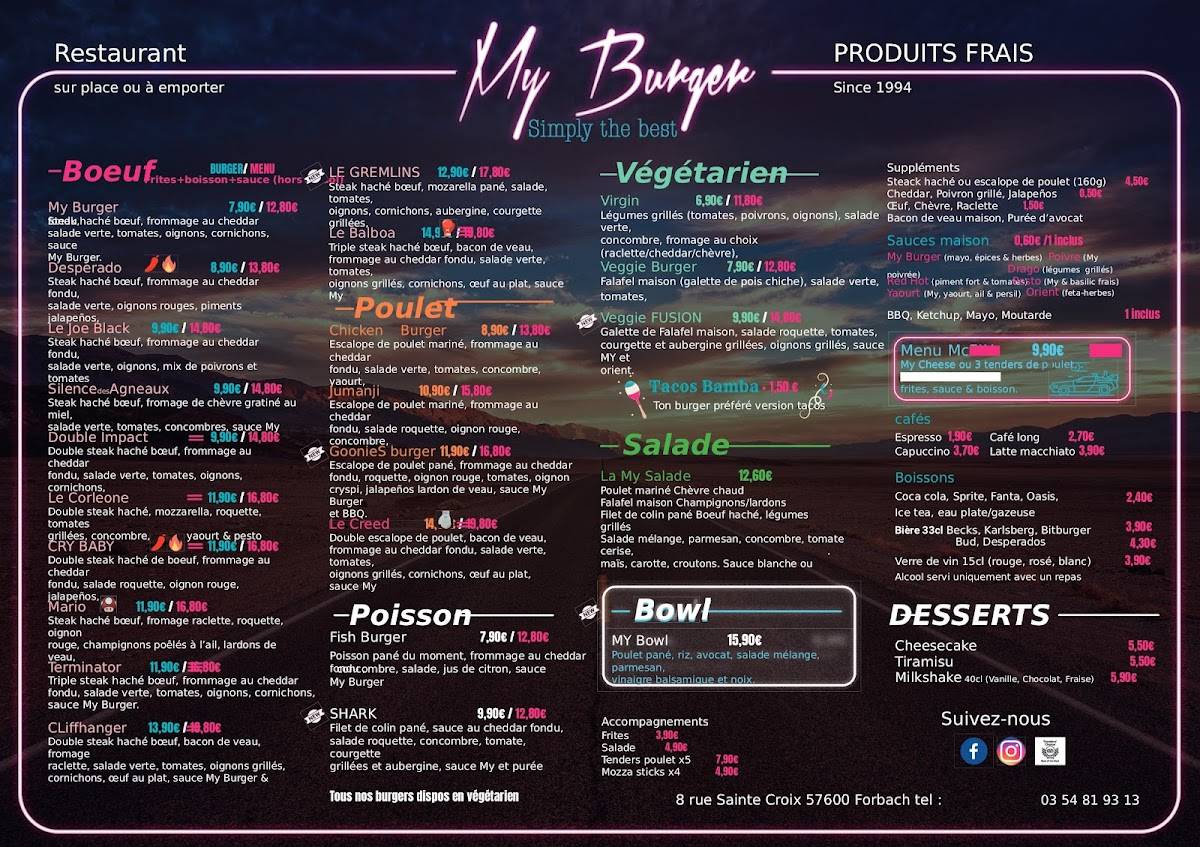 Menu de My Burger