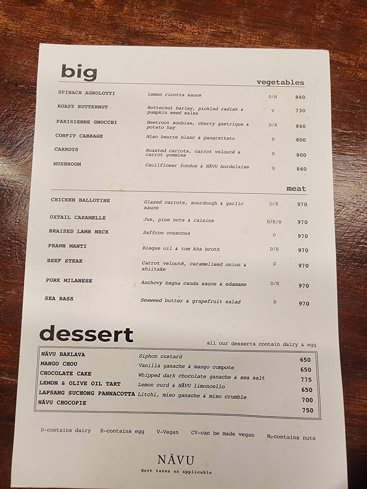 Nāvu Kitchen menu