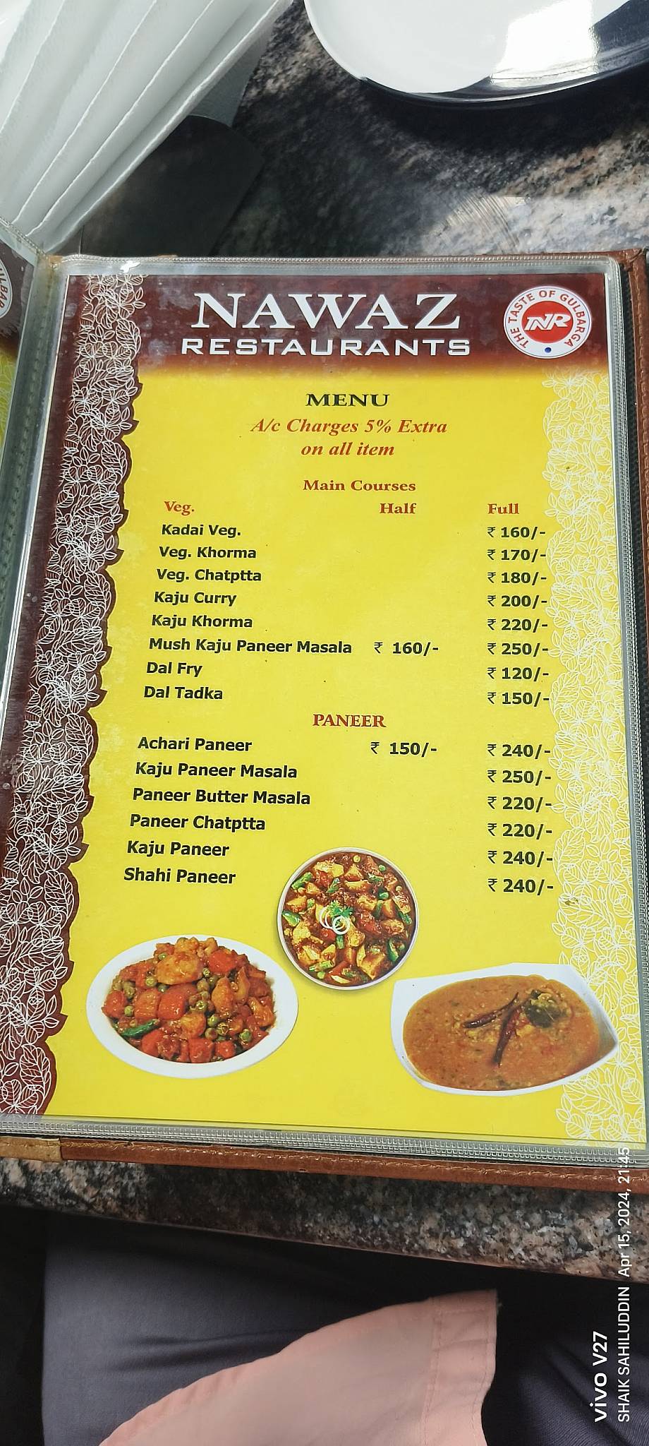 Nawaz Restaurant menu