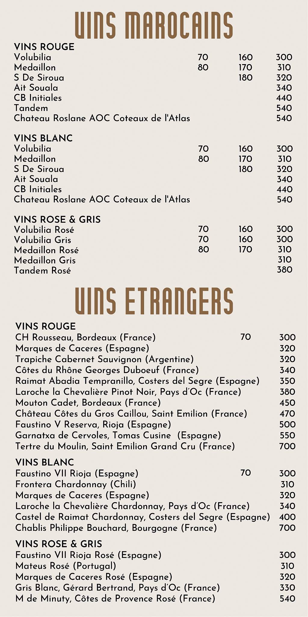 Menu de Restaurant Nola