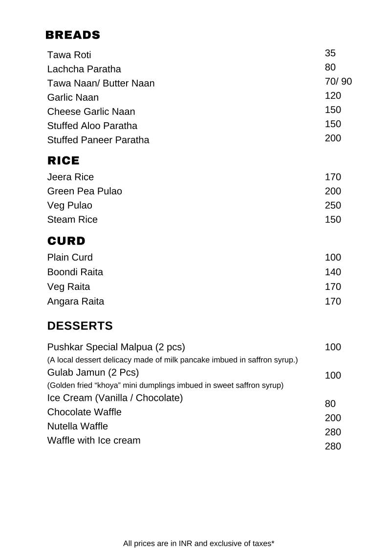 Nutmeg cafe pushkar menu