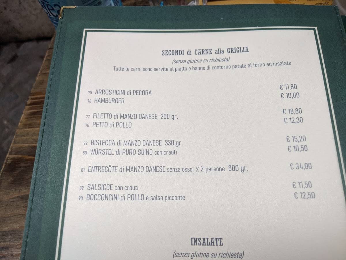 Menu at Old Bear restaurant, Rome, Via dei Gigli d'Oro