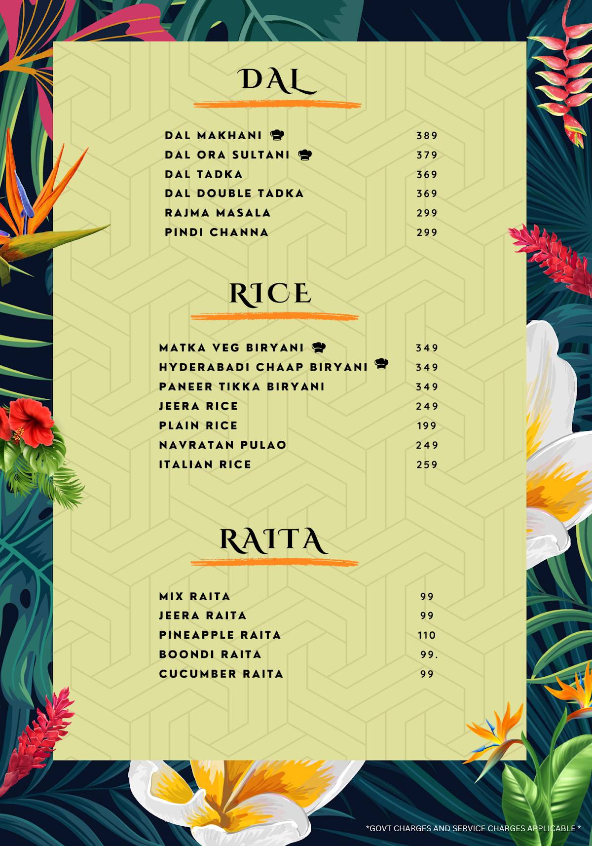 Ora Lounge menu