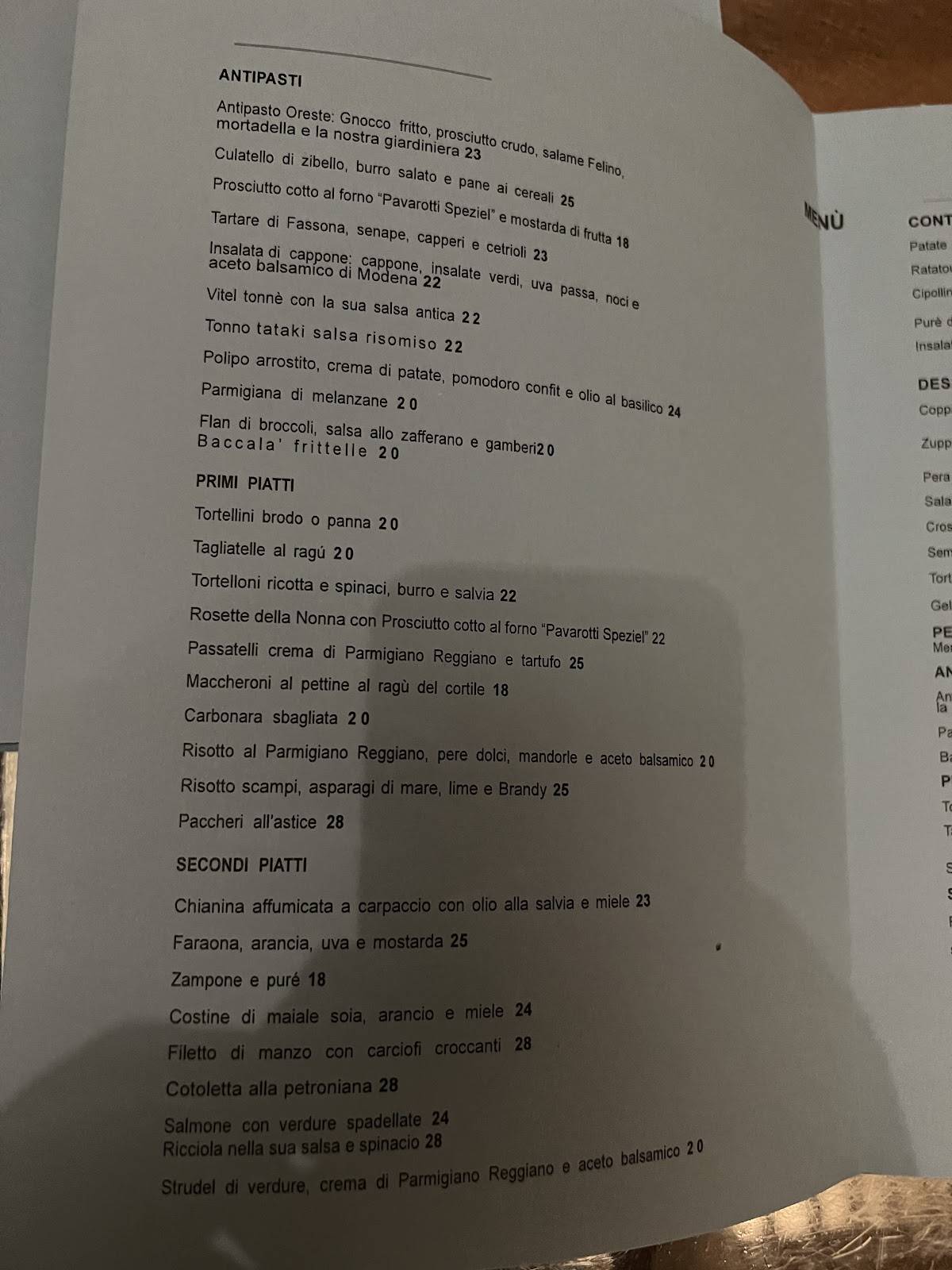 Menu di Ristorante Oreste Campagnia 