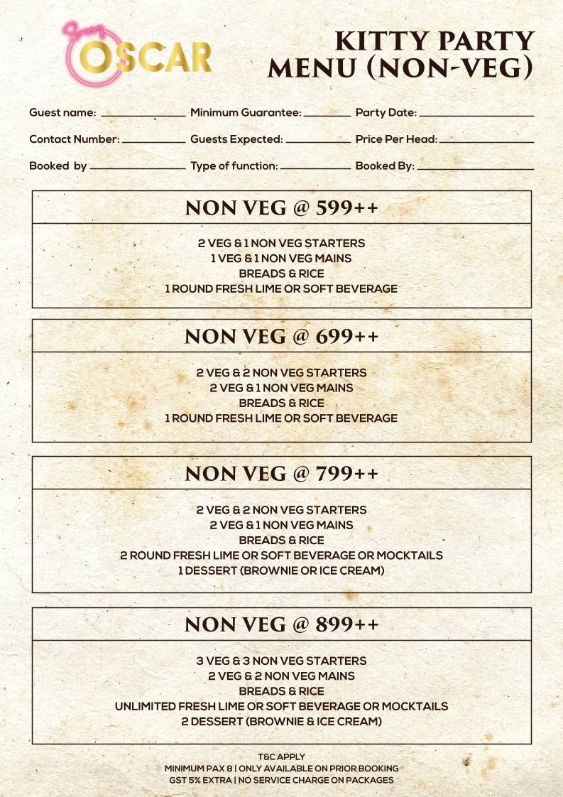 Oscar Luxe Club Air Bar - Noida Sector 38 menu