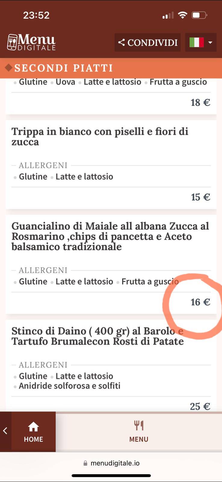 Menu di Osteria Santa Chiara 
