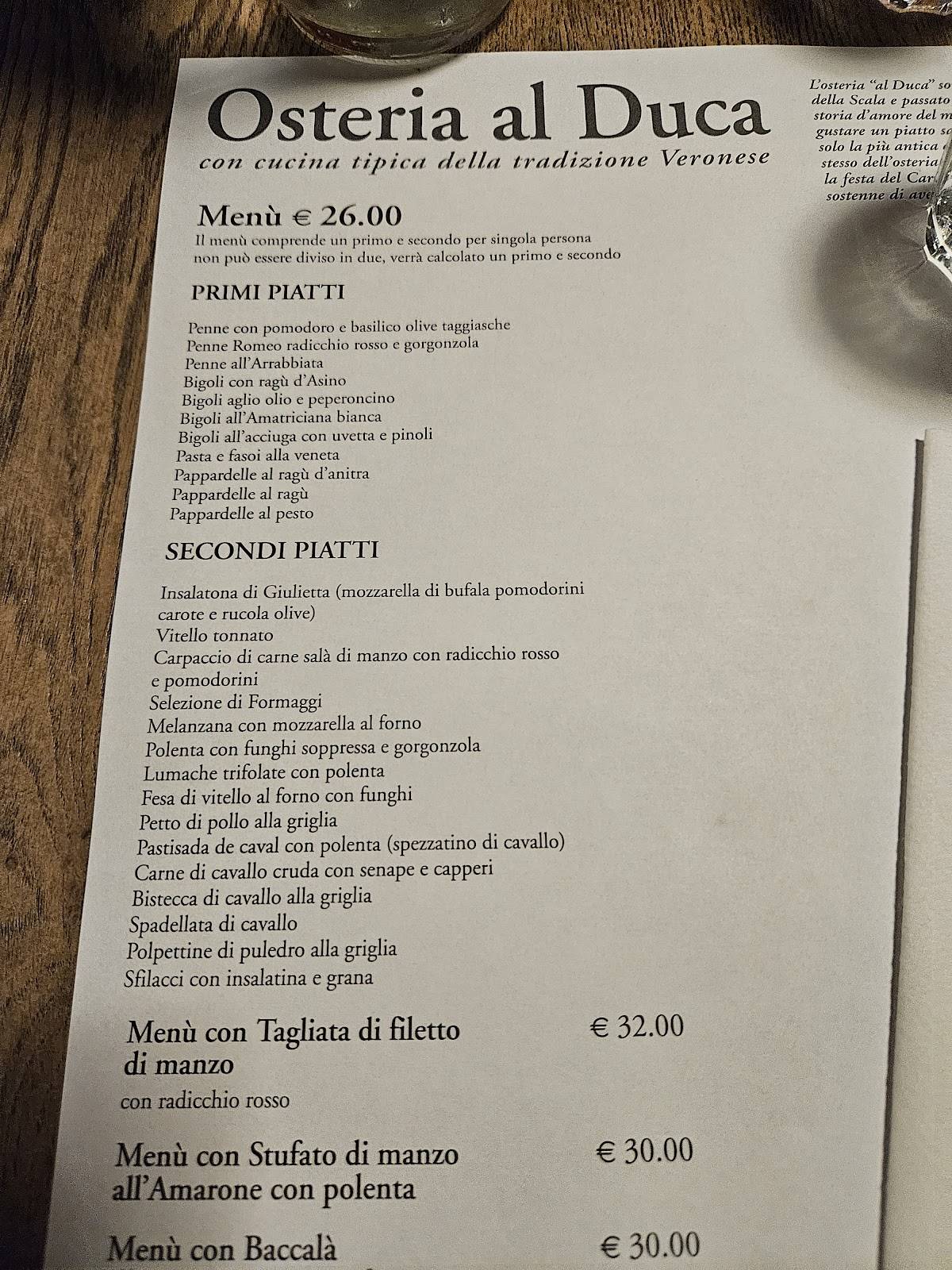 Menu di Osteria al Duca