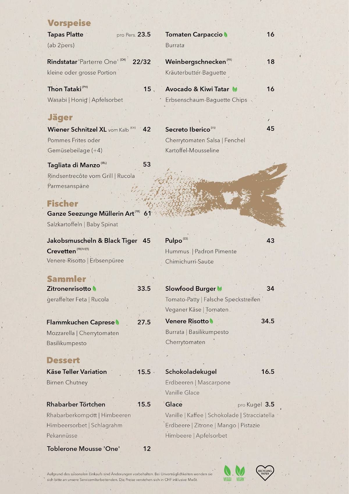 Menu di Parterre One 