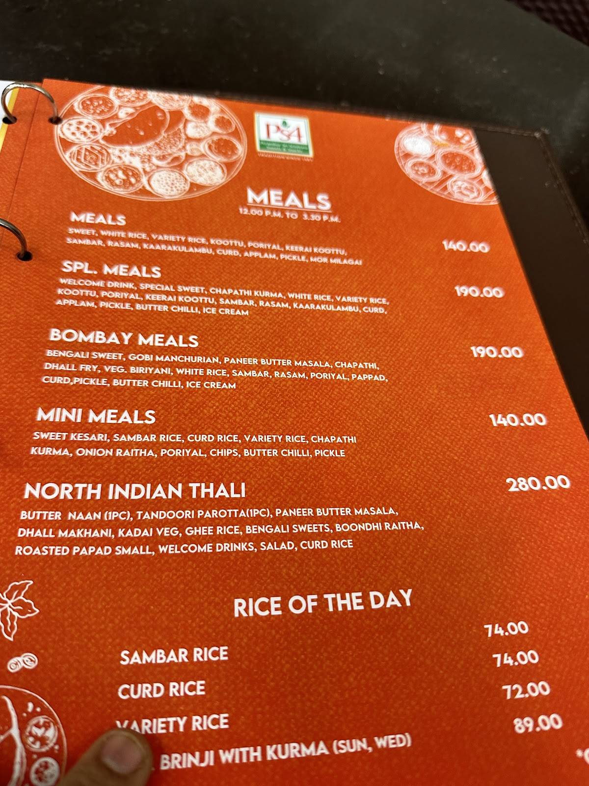 Perambur Sri Srinivasa Sweets India Pvt Ltd menu