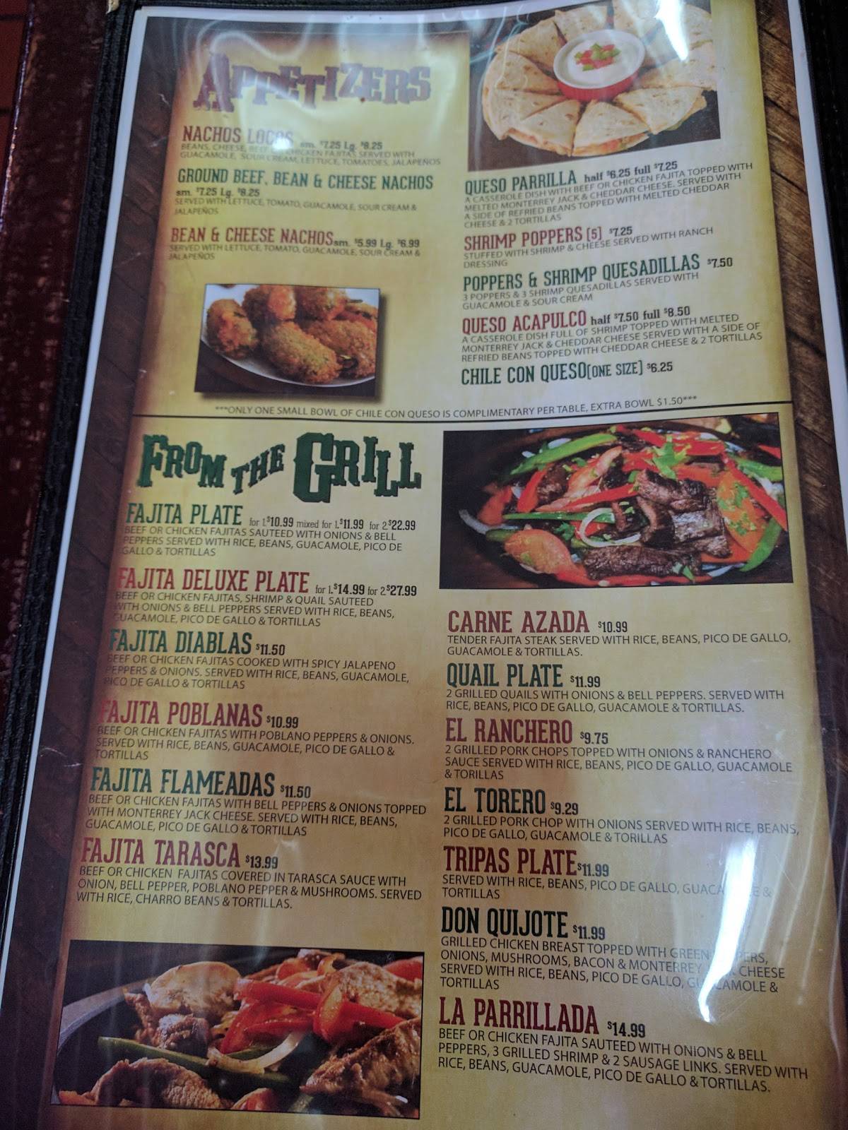 Menu at Pinto Bean restaurant, Edna