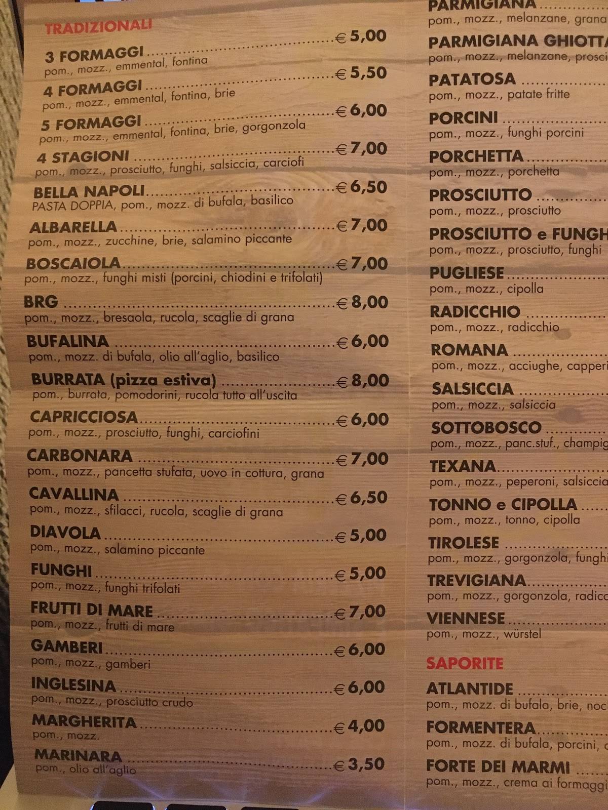 Speisekarte Von Pizzeria La Spiaggia Rovigo