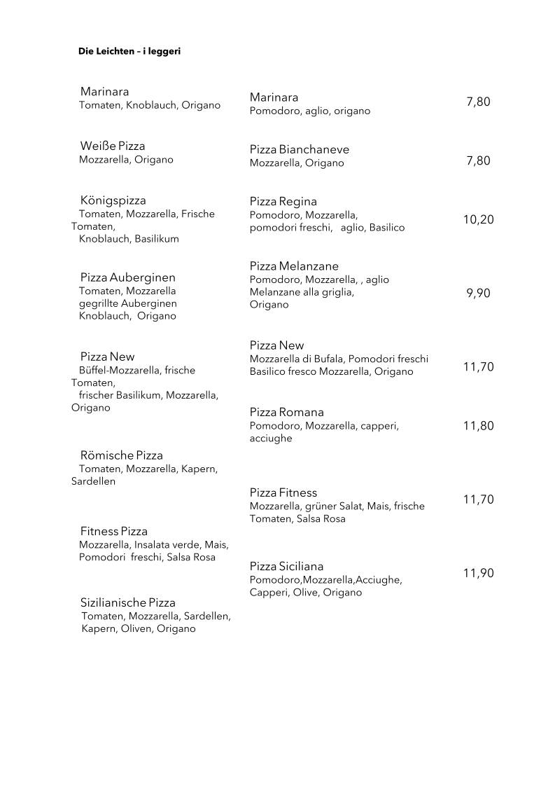 Menu di Pizzeria Restaurant Rosmarin 