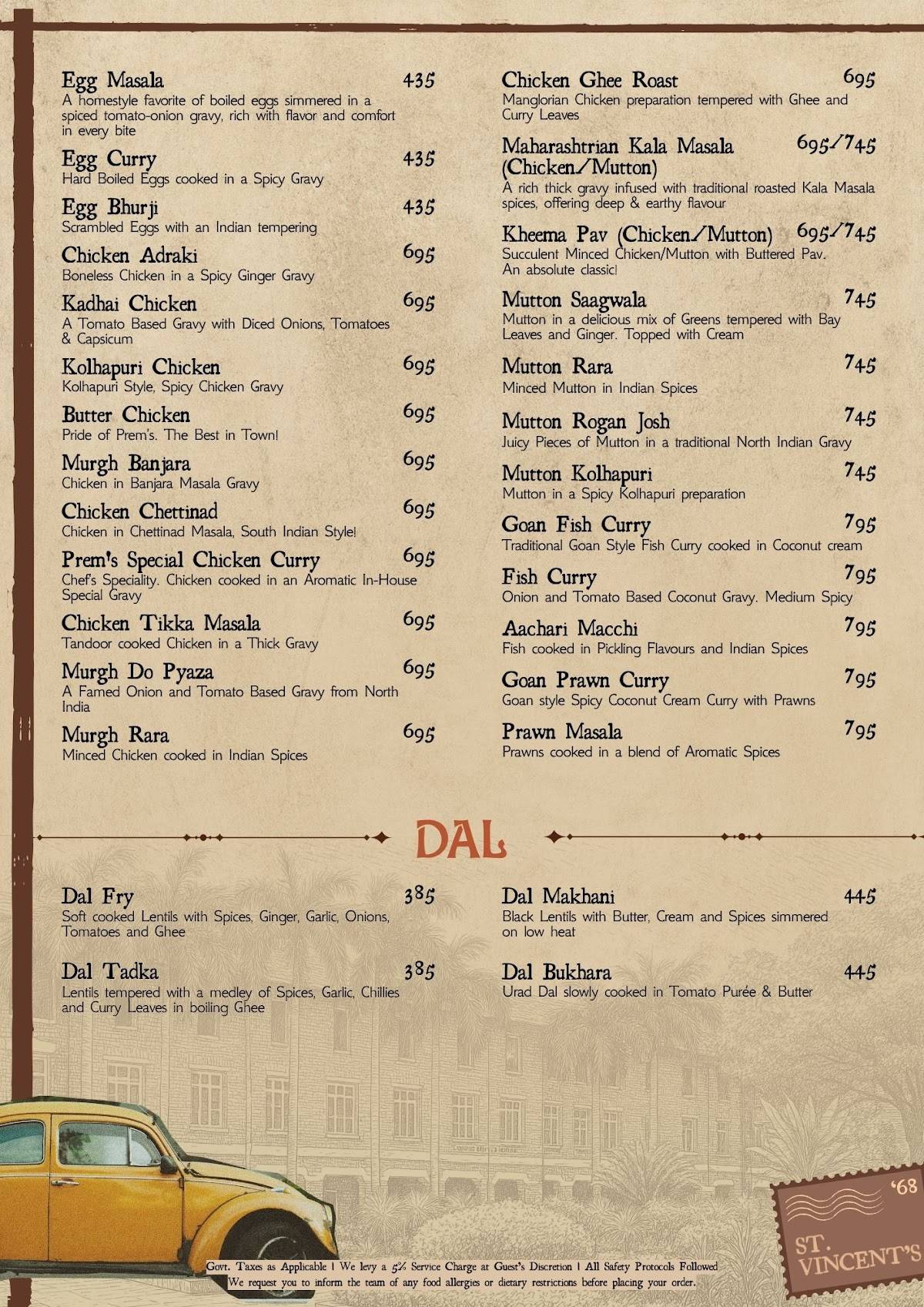 Prem's Baner menu