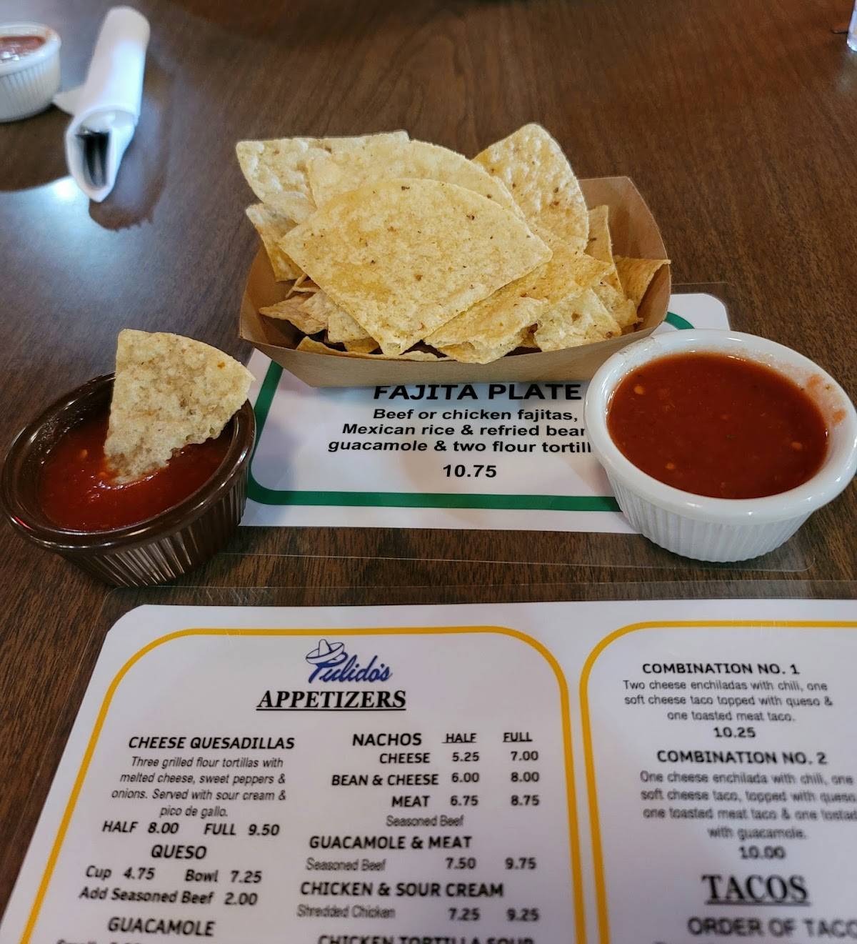 Menu at Pulido's Mexican Restaurant, Fort Worth, Pulido St