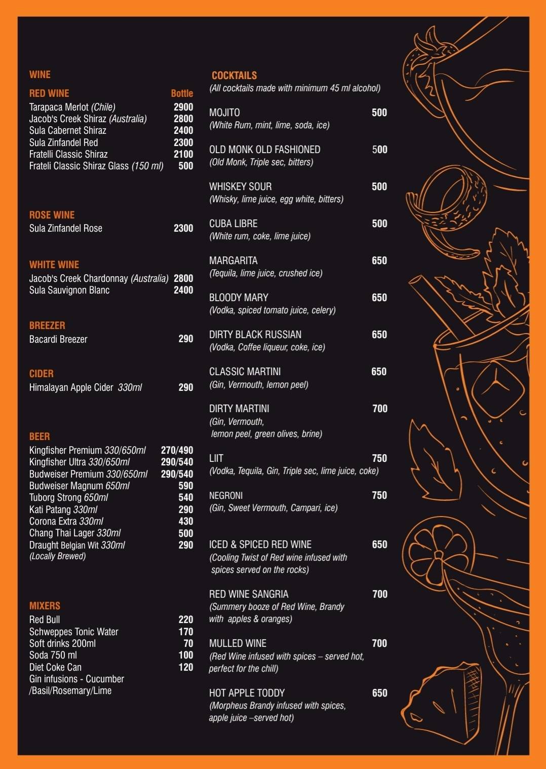 RIDE INN CAFE, BAR & Resort menu