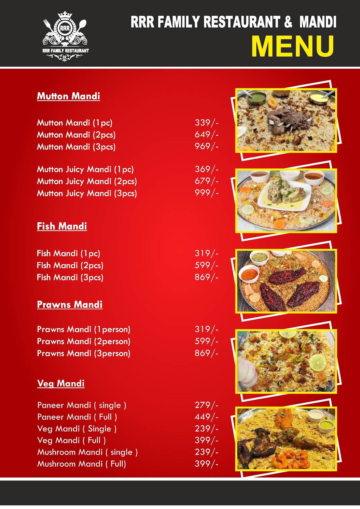RRR Family Restaurant (Mandi) menu