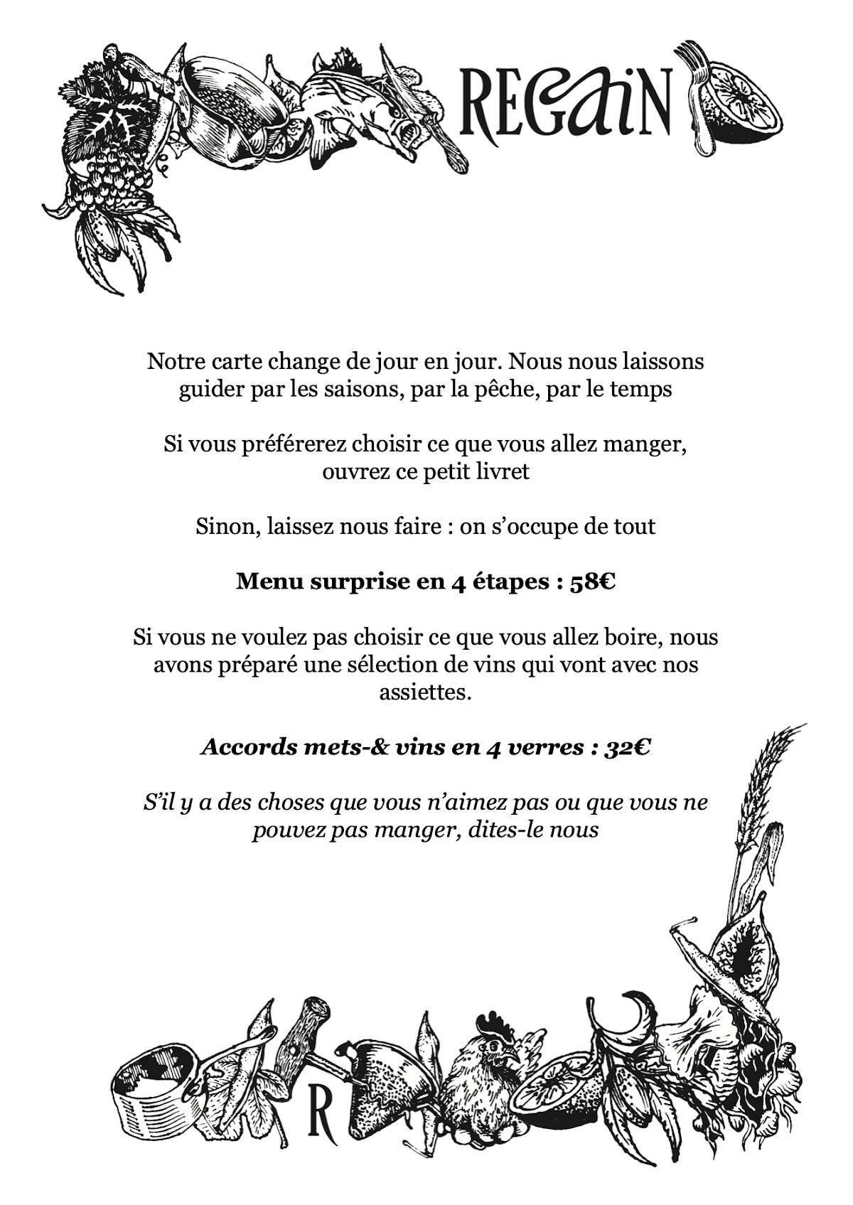 Menu de Regain