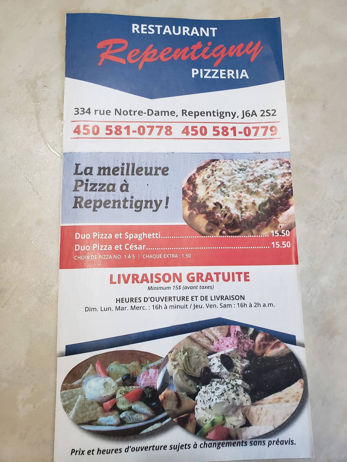Menu au Pizza Repentigny pizzeria, Repentigny, 334 Rue NotreDame