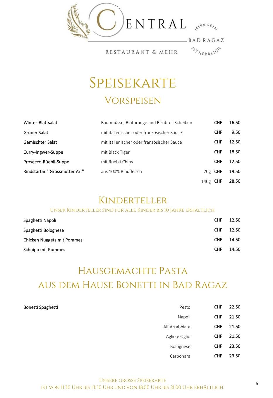 Menu di Restaurant Central 