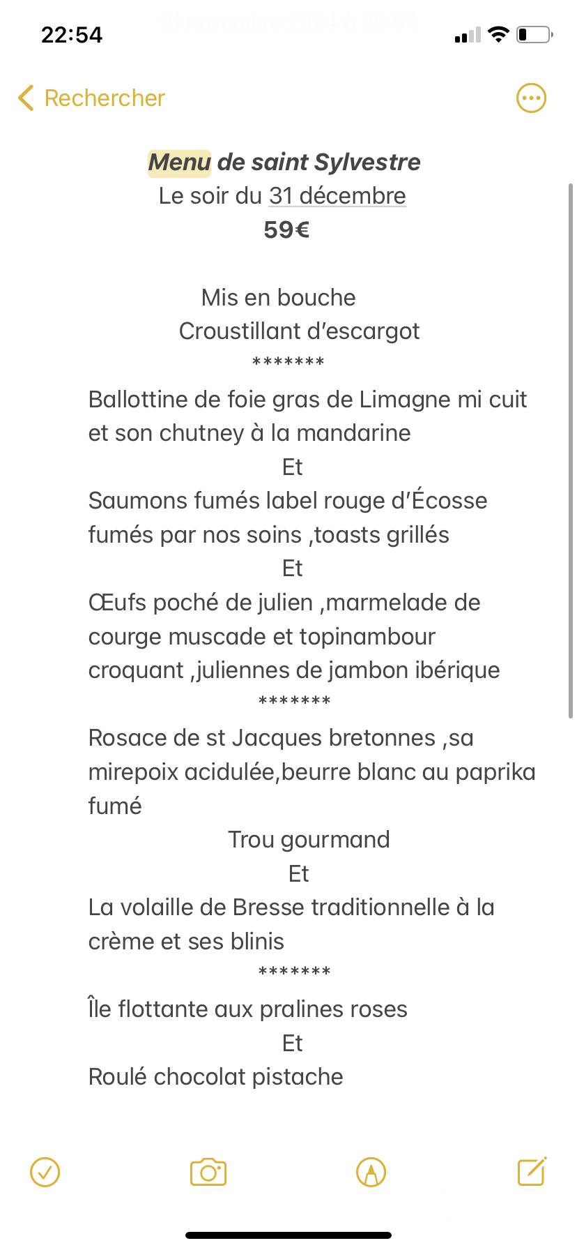 Menu de Restaurant Fa Bio Li