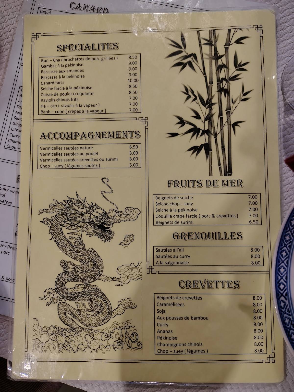 Menu de Restaurant Hoa Binh