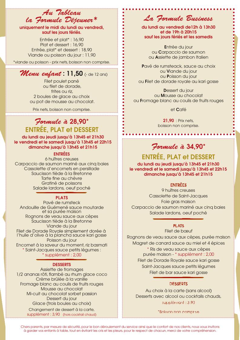 Menu de Restaurant L'Avenue