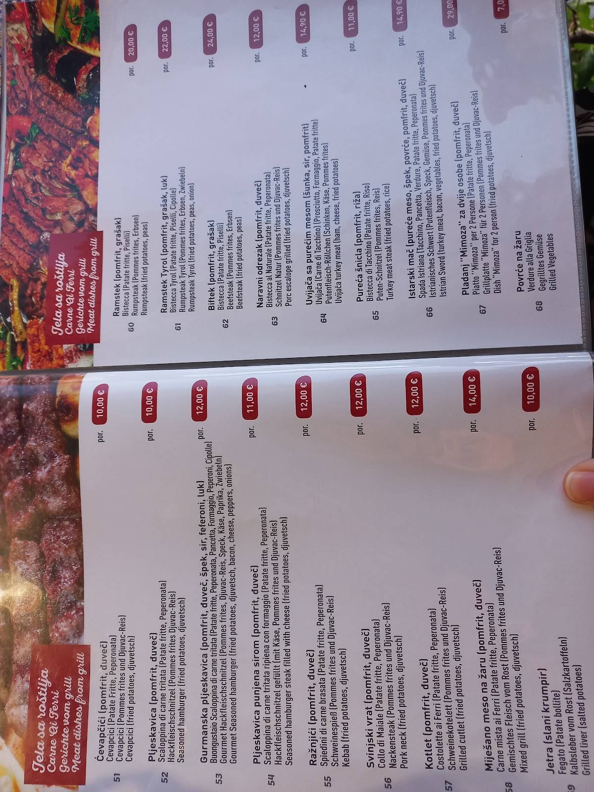 Menu di Restaurant Mimoza, Medulin 