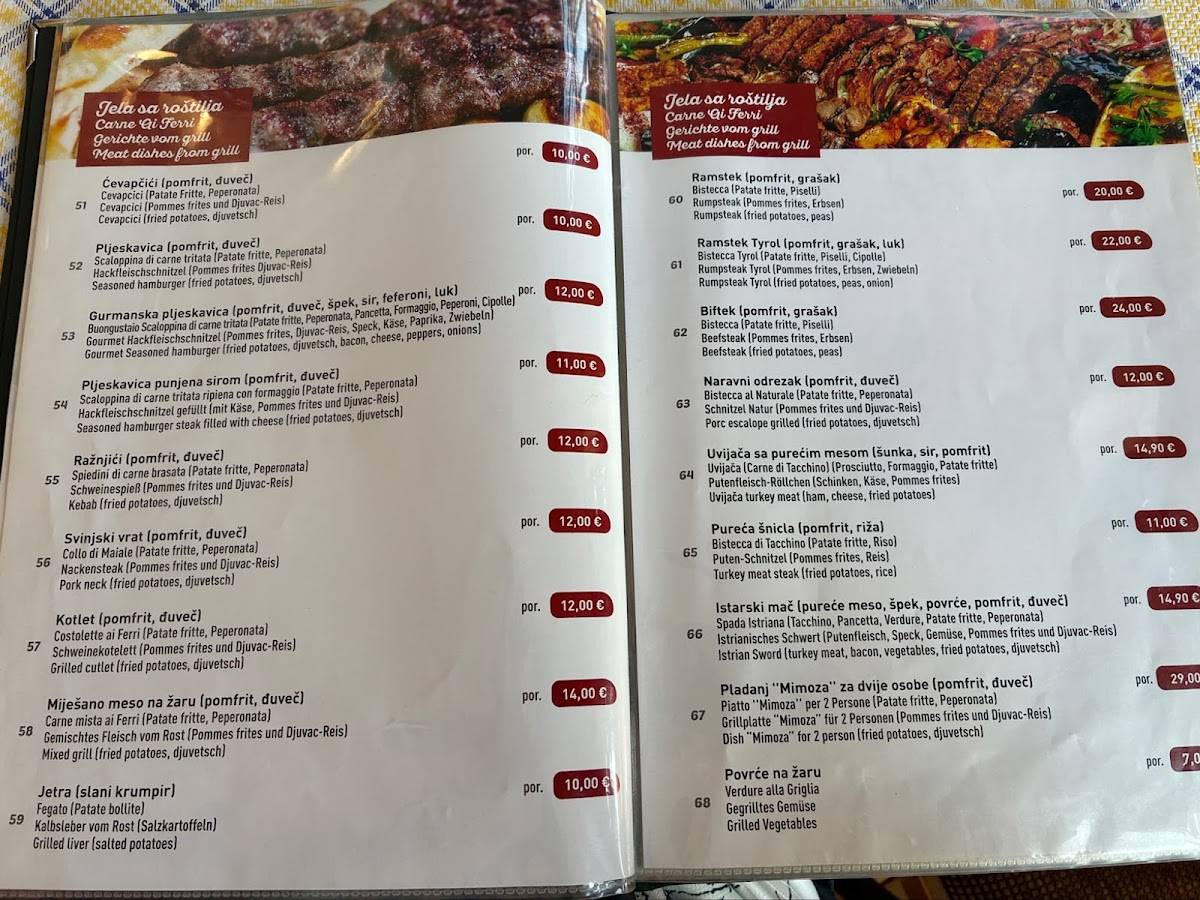 Menu di Restaurant Mimoza, Medulin 