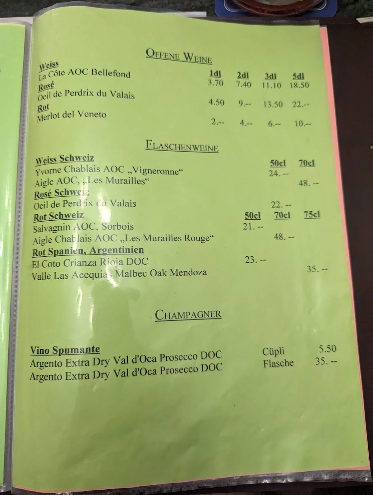 Menu di Restaurant Tramway 