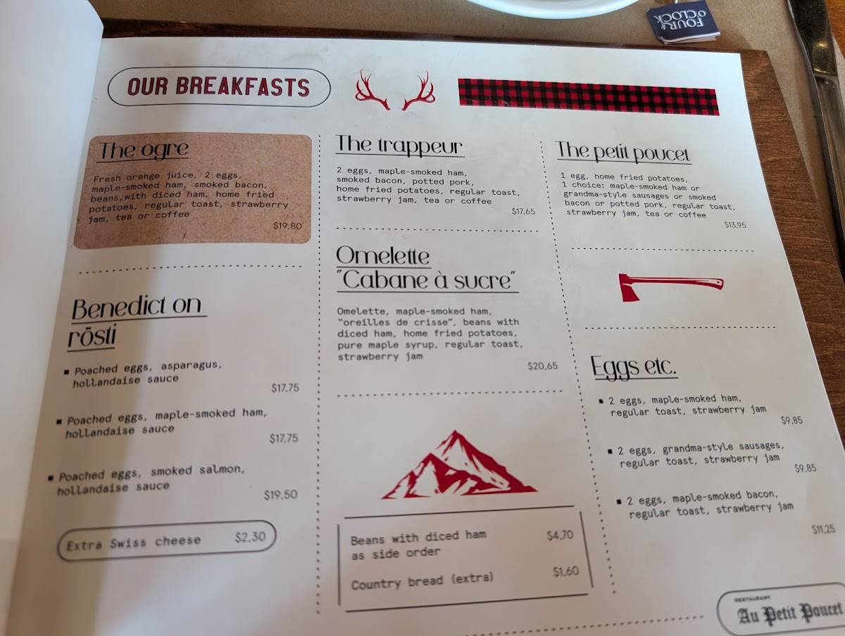 Menu de Restaurant au petit Poucet