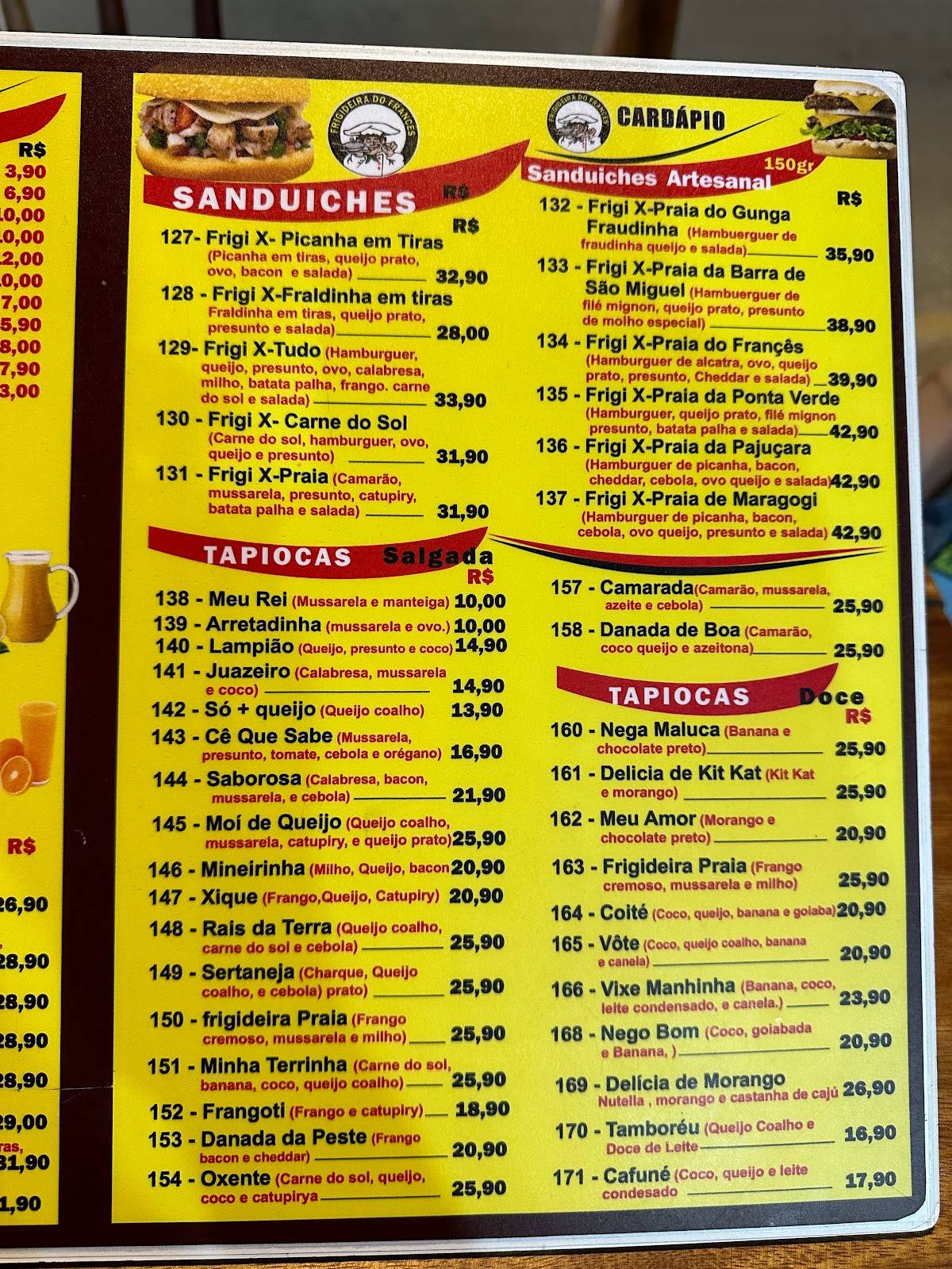 Restaurante Frigideira do Francês cardápio