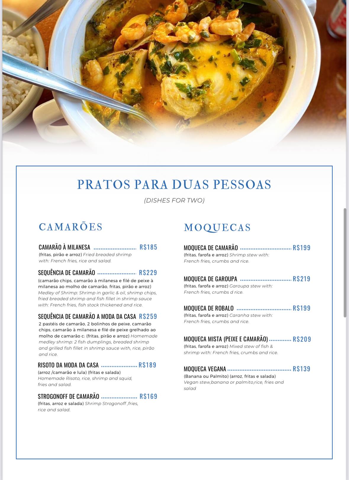 Restaurante Lagoa Bonita cardápio