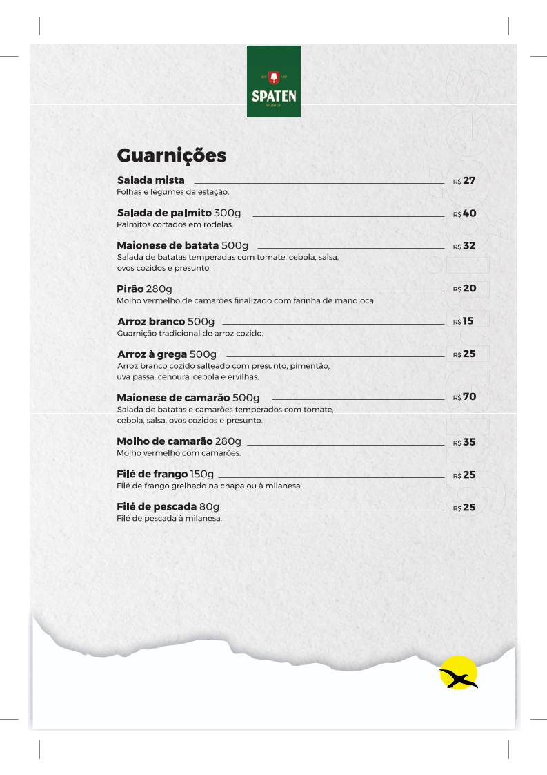 Restaurante Ponta de Baixo cardápio