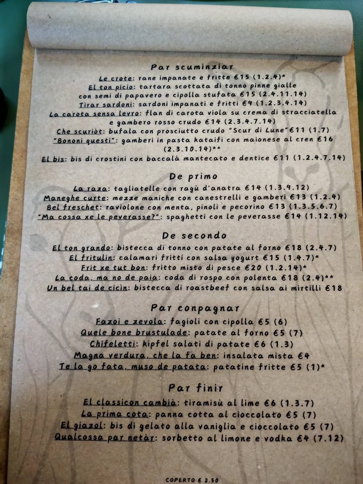 Menu di Riserva Alberoni Osteria Bisiaca 