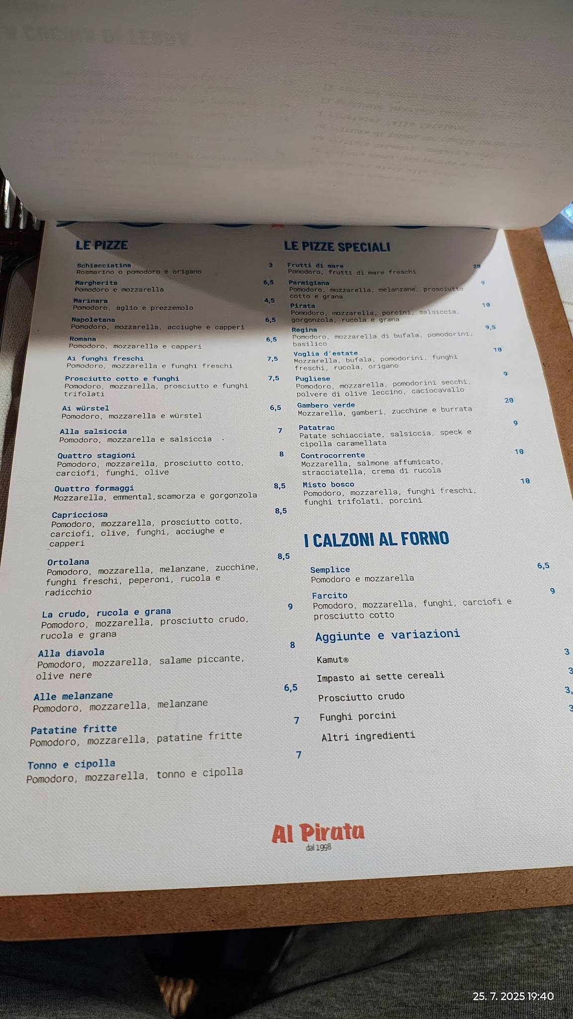 Menu di Al Pirata 