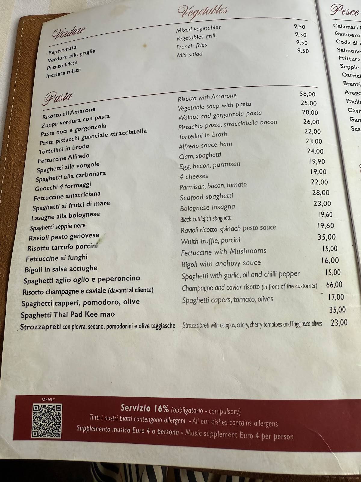 Menu di Ristorante Florida Venezia 