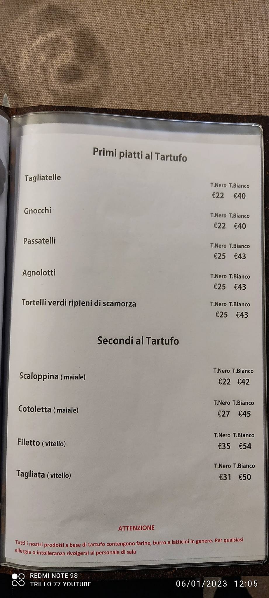 Menu di Il Tartufo 