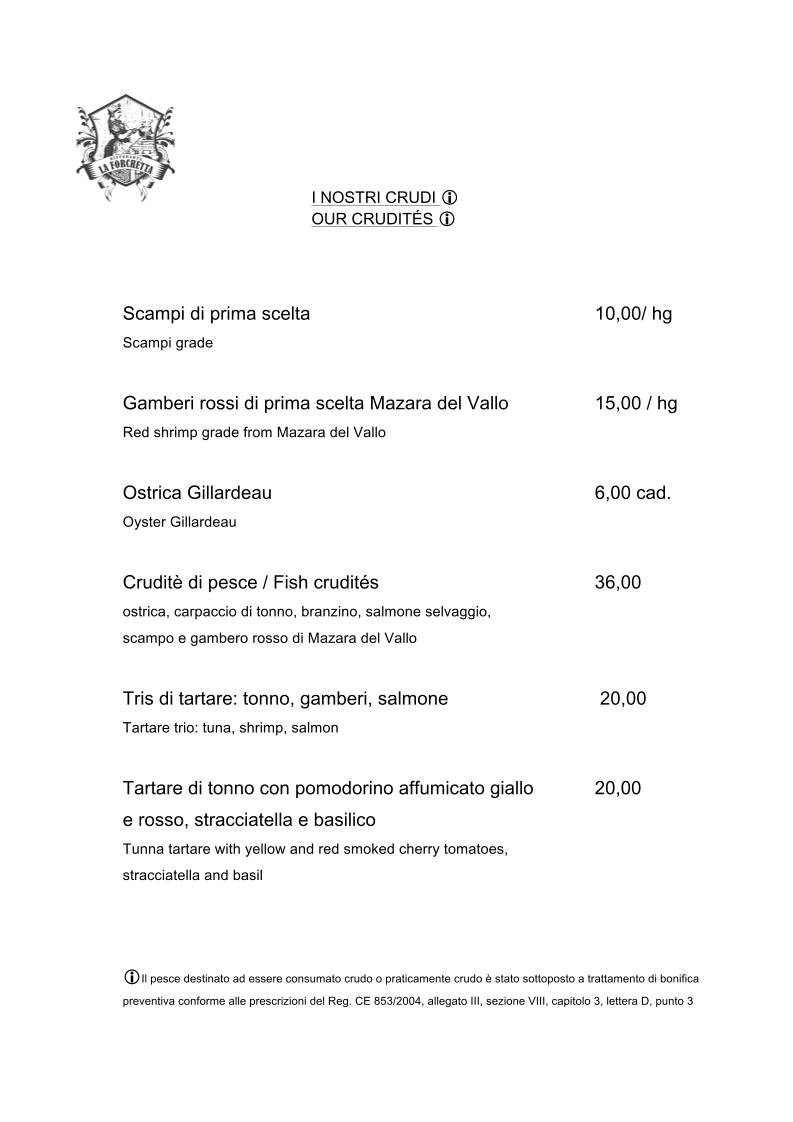 Menu di Ristorante La Forchetta Parma 