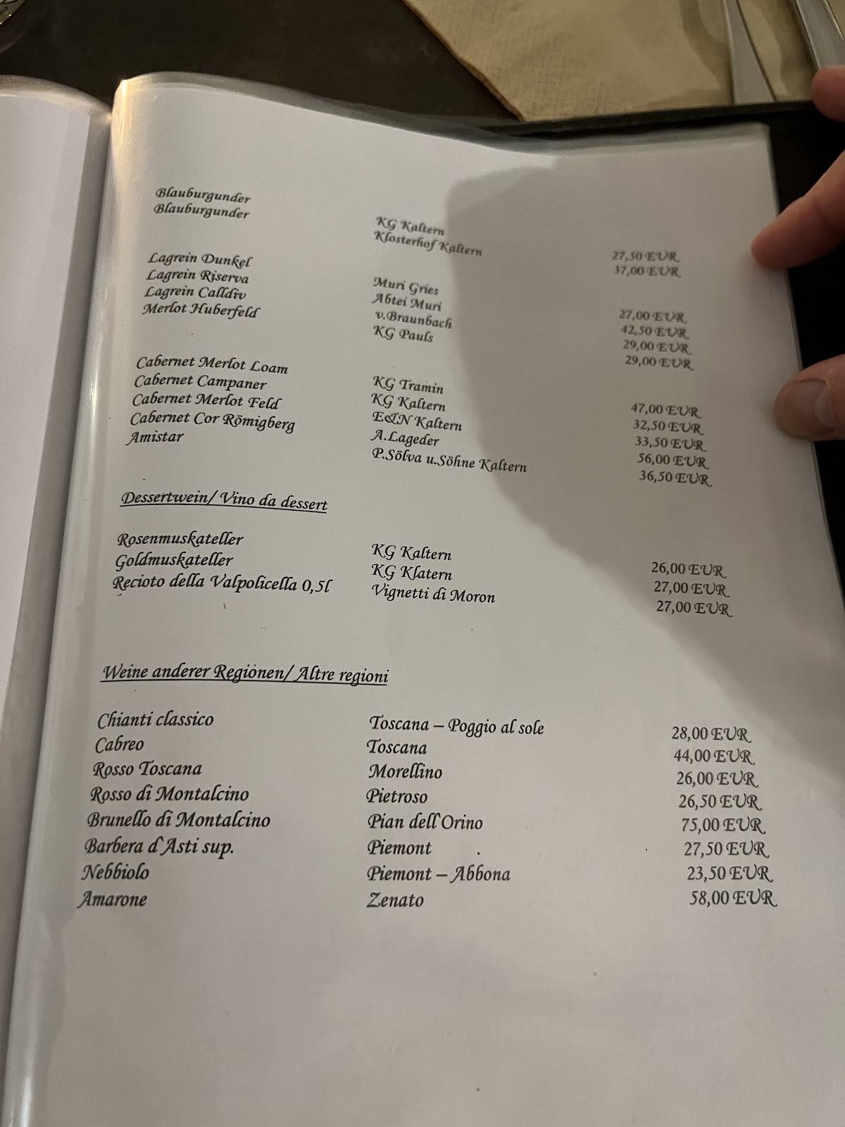 Menu di Ristorante Pizzeria Goldener Stern 