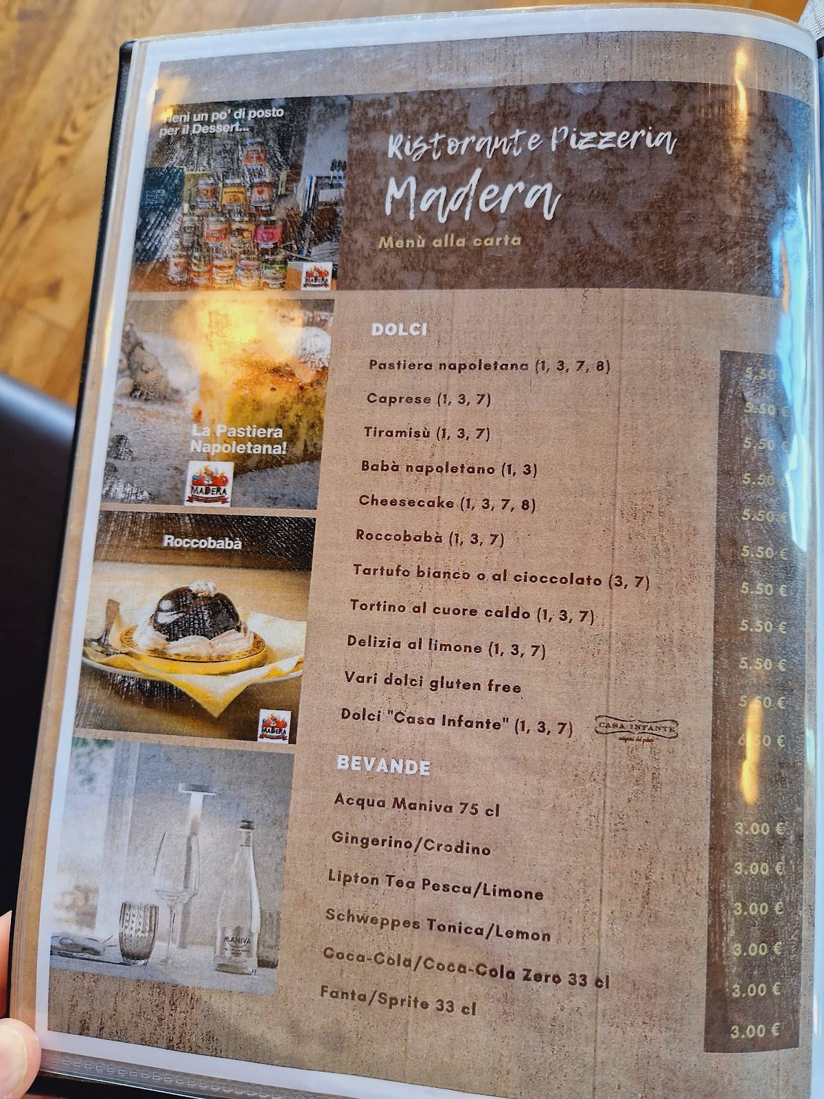 Menu di Ristorante Pizzeria Madera Cornadella 