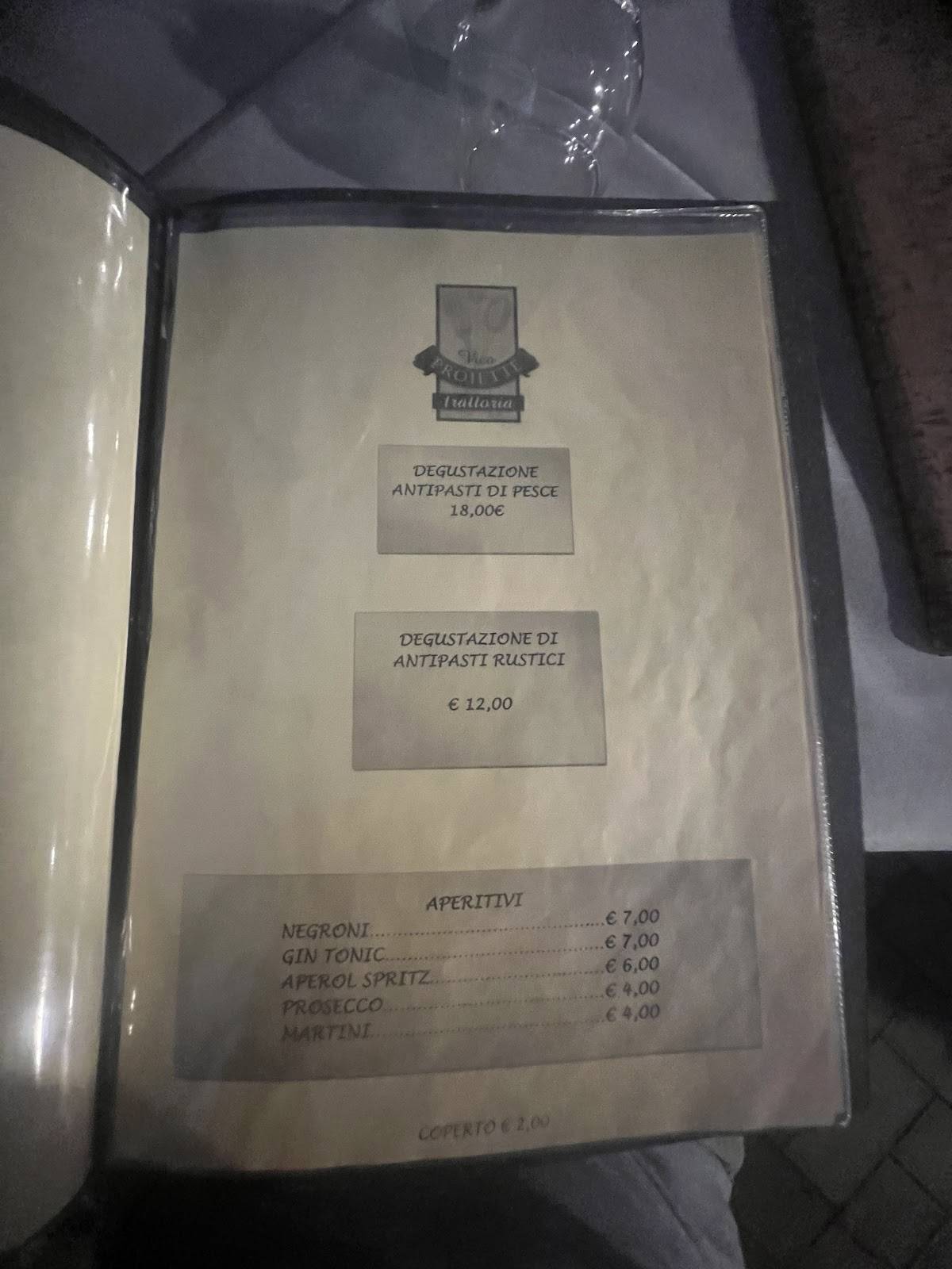 Menu di Ristorante Trattoria Vico Proiette 