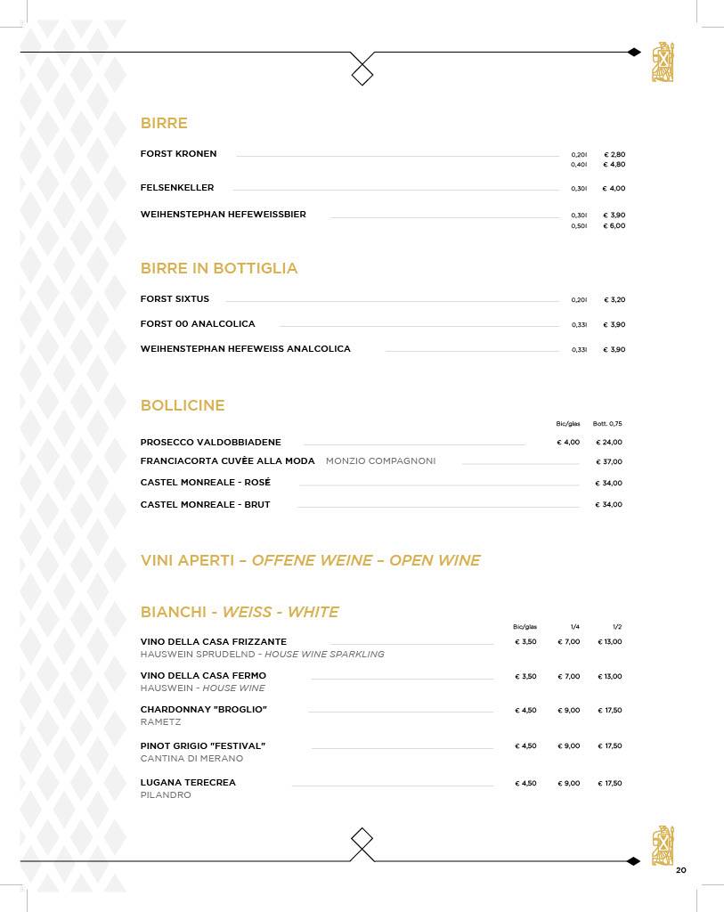 Menu di Roemerkeller Bolzano 