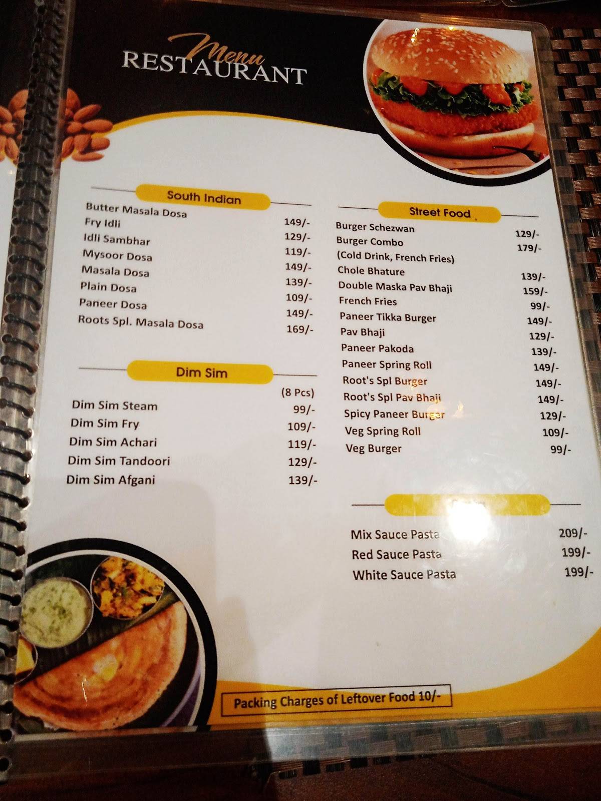 Roots Restaurant menu