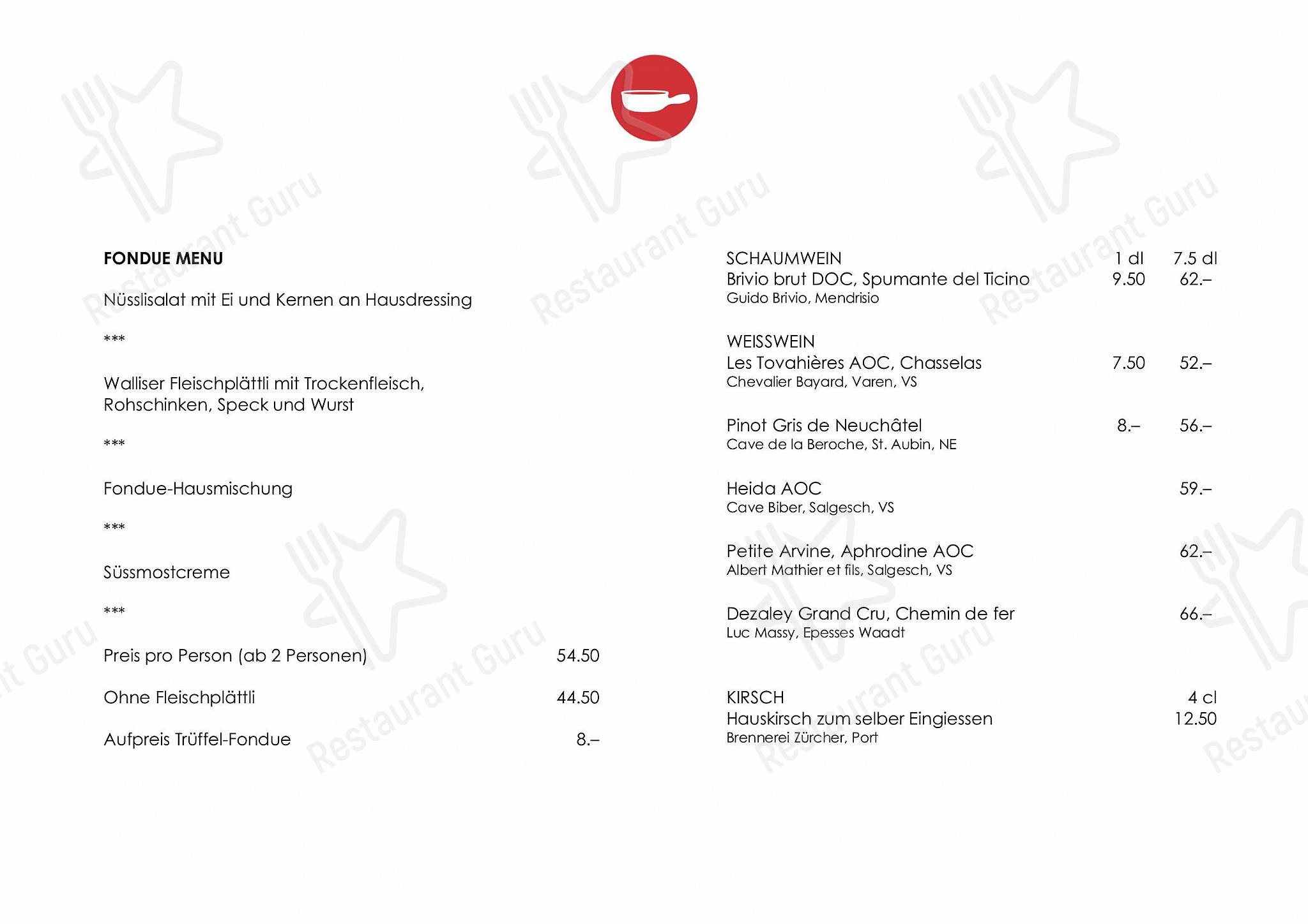 OUR MENU pour Restaurant Rosengarten dans Berne