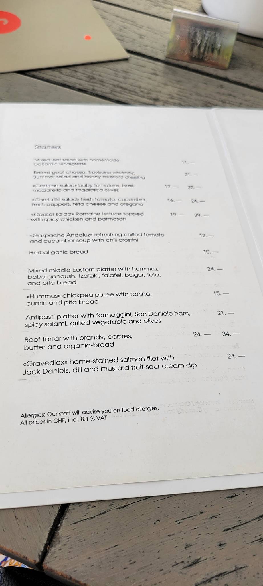 Menu de Restaurant Rosengarten